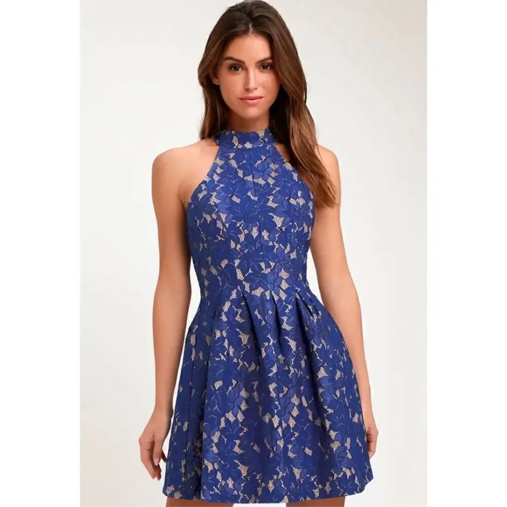 Lulus Seasons of Love Royal Blue Lace Halter
Skater Dress size xs
